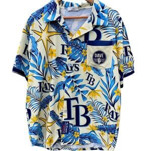 Tampa Bay Rays Hawaiian Shirt Mens Medium Yellow Blue Dave Wills Microphone MLB